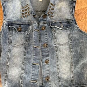 Denim distressed Vest with Black Studs